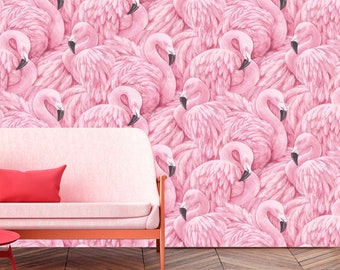 Flamingo Wallpaper, Flamingo Flock Peel and Stick Removable Wallpaper, DIY Highest Quality You'll Love!