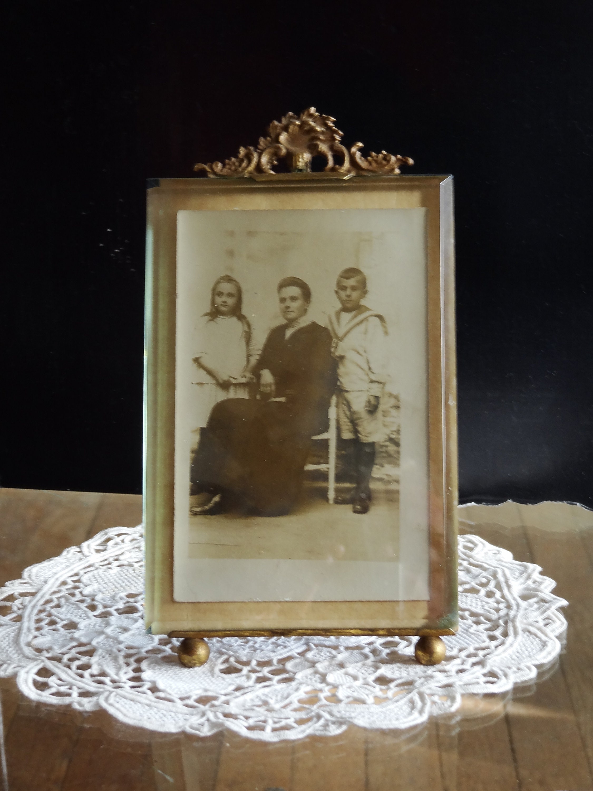 Chevalet Cadre Photo Napoléon Iii Fronton Doré Style Louis Xvi Laiton Verre Biseauté