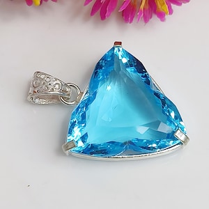 70 Ct Aquamarine Trillion Cut Pendant, Natural Blue Gemstone Necklace in 925 Silver, Bold Statement Jewelry, March Birthstone Gift for Her