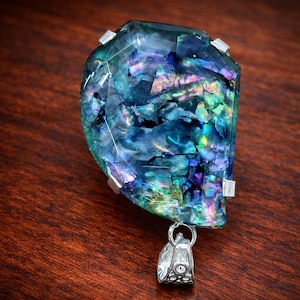 Natürliche 59.95 Ct Regenbogen Ammolit Fancy Cut Anhänger, 925 Sterling Silber Edelstein Schmuck für ihren Jahrestag Geschenk Statement Halskette XL