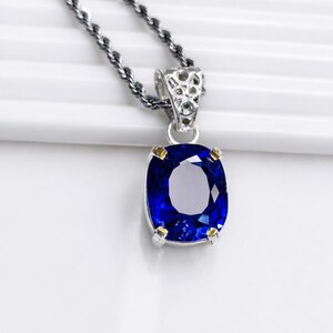 40 Ct Cushion Blue Sapphire Necklace Pendant in 925 Sterling Silver, Striking Deep Blue Gempiece for Signature Looks with Contemporary Edge