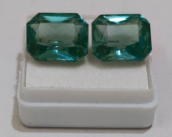 Saphir naturel vert bleuâtre 20 carats Pierres précieuses en vrac, saphir de paon de forme émeraude, paire de saphir émeraude en vrac. Saphir de sirène