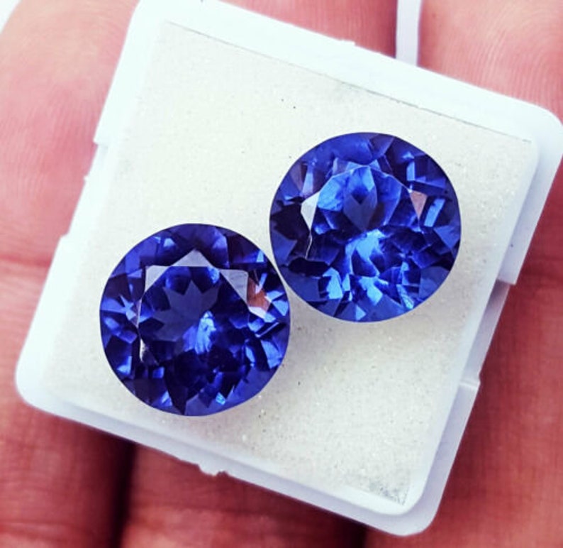 blue Tanzanite 10 carats Pair natural AAA Loose gemstone origin Tanzania , loose Round Tanzanite stone for ring , Round cut blue tanzanite image 1