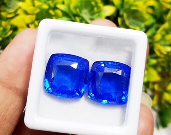 Par de zafiros azules de Sri Lanka: piedras preciosas de talla cojín de 20 quilates