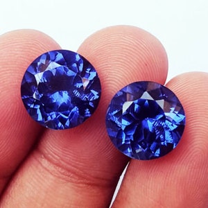 blue Tanzanite 10 carats Pair natural AAA Loose gemstone origin Tanzania , loose Round Tanzanite stone for ring , Round cut blue tanzanite image 2