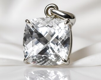 29 Ct Natural White Sapphire Cushion Cut Pendant in 925 Silver Jewelry
