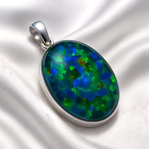 Colgante de ópalo etíope ovalado de 27 quilates hecho a mano: collar de plata de fuego azul y verde