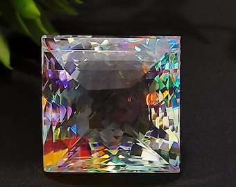 73 Carat Square Mystic Topaz Gemstone: Rainbow Faceted Loose Stone