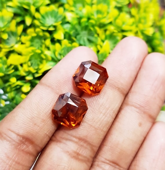 Lot de 5 pierres de grenat hessonite véritable cabochon - 15 carats - Forme mixte - Pour la fabrication de bijoux, Grenat hessonite naturelle