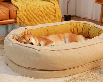 Cama ortopédica ovalada para perros: moderna y bonita cama para perros y gatos con funda extraíble