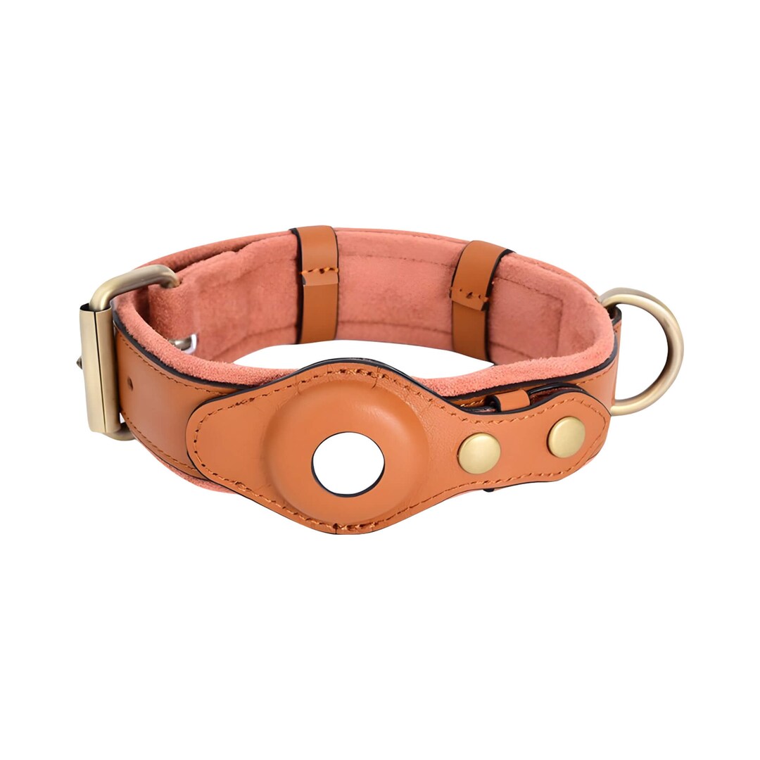 Soft Padded Leather Apple AirTag Dog Collar Adjustable Needlepoint Dog