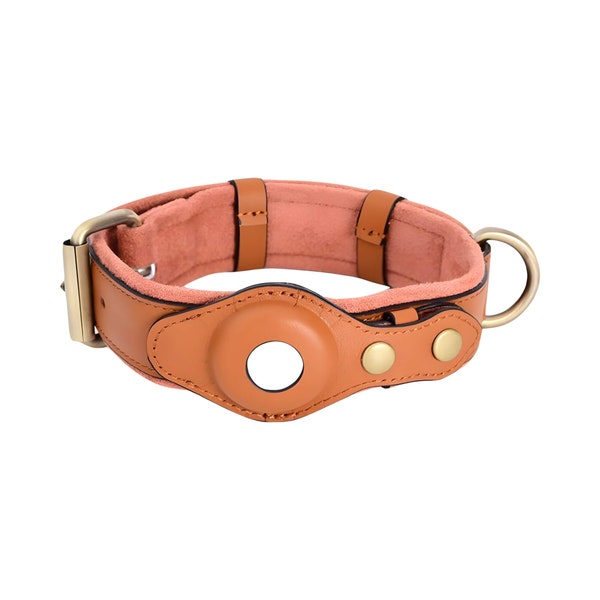 Soft Padded Leather Apple AirTag Dog Collar - Adjustable Needlepoint Dog Collar AirTag Holder for Small and Large Dogs