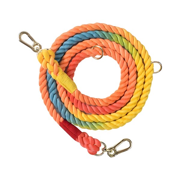 Rainbow handsfree hondenriem - hondenriem van lang touw met dubbele handgrepen voor hardlopen of wandelen met 2 honden