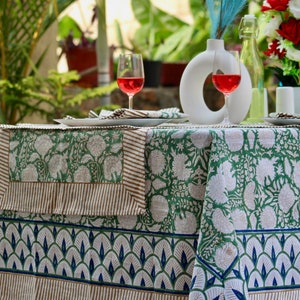 Boho Vintage Block Print Tablecloth Square/Rectangle/Round Custom Table Cover With Napkin/Placemat/Runner Handmade Table Top Decor Set. Pattern - 02