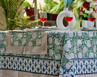Vintage Table Cover Rectangle/Square/Round Cotton TableCloths With Runner/Napkins/Placemats Bohemian Cotton Block Print Table Cloth.