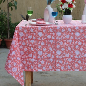 100% Cotton Vintage Block Print Tablecloths Square/Rectangle/Round Floral Table Cover With Napkins, Bohemian Wedding Table Decor.