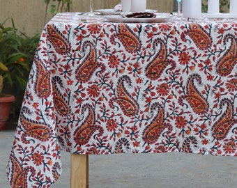 Hand Block Paisley Print Tablecloth Rectangle/Square/Round Vintage Table Covers With Napkin/Placemat/Runner Cotton Christmas Table Cloths.