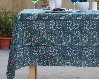 Hand Block Print Kitchen Table Cloth Set With Napkins Bohemian Style Table Decor Cloths Vintage Cotton Table Covers
