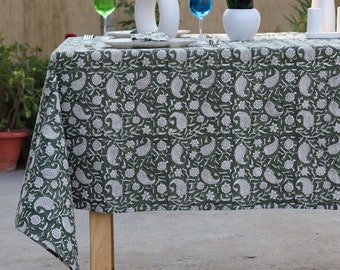 Cotton Block Print Tablecloth Square/Rectangle/Round Floral Table Cover With Napkins, Vintage Wedding Table Cloths.