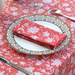 Floral Block Print Cotton Napkins Set, Kitchen Table Dinner Napkins, Boho Style Eco Friendly Everyday Napkins Wholesale Lot, Gift For Her. image 1