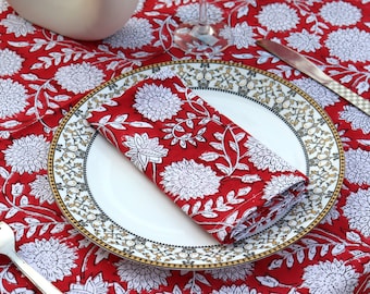 Rote Blumen-Block-Druck-Baumwollservietten, Küchentisch-Dinner-Servietten-Set, Boho-Stil Umweltfreundliche alltägliche Servietten-Großhandelsmenge.