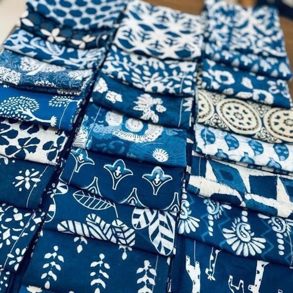 200 Piece Indigo Hand Block Print Cloth Napkins Lot, Indian Bohemian Style Cotton Table Dining Napkins For Wedding/Party/Dinner.