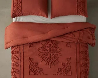 3-teiliges Boho-Bettwäsche-Set aus Baumwolle für King/Queen/Twin-Size-Betten, weiß/elfenbeinfarbener Steppdeckenbezug mit Kissenbezügen.