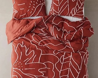 3 Piece Rust Boho Tufted Bedding King/Queen/Twin Size Cotton Duvet Cover Set, Quilt Comforter Cover With Pillowcases.