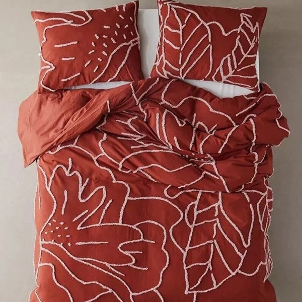 3-teiliges, rostfarbenes Boho-Bettwäsche-Set aus Baumwolle für King/Queen/Twin-Size-Betten, Bettdeckenbezug mit Kissenbezügen.