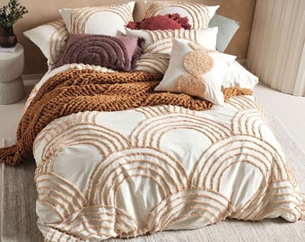 3-teiliges Bettbezug-Set aus getufteter Baumwolle im Boho-Stil, King/Queen/Twin Custom Size Quilt Comforter Cover Set, indisches handgemachtes Quilt Cover Set,