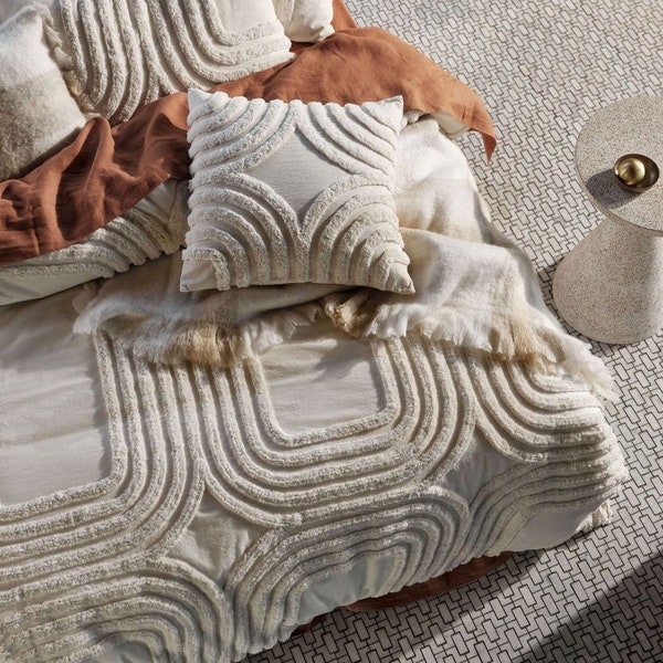 3-teiliger handgefertigter getufteter Bettbezug mit Kissenbezügen aus reiner Baumwolle Boho-Stil Quilt Tröster Bezug Set König/Königin/Twin Custom Bettbezug-Set