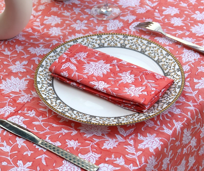 Floral Block Print Cotton Napkins Set, Kitchen Table Dinner Napkins, Boho Style Eco Friendly Everyday Napkins Wholesale Lot, Gift For Her. image 1