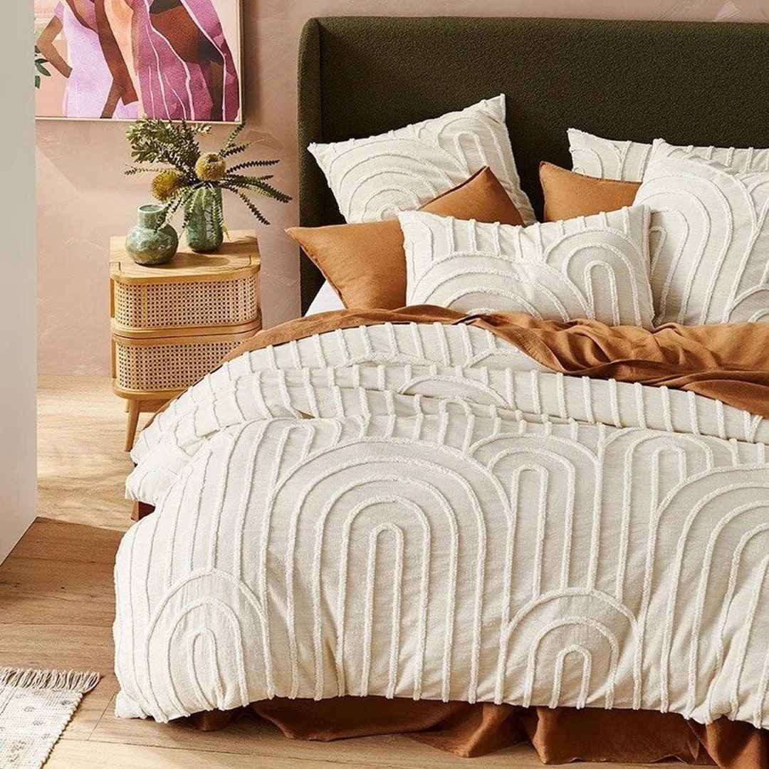 3 Piece Tufted Cotton Duvet Cover Set White ivory Duvet Cover With Pillowcases King queen twin Custom Size Quilt Comforter Cover Set Etsy Canada