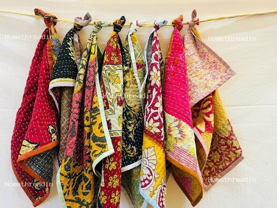 Vintage Kantha Quilted Table Placemats/dish Towels Recycled Cotton