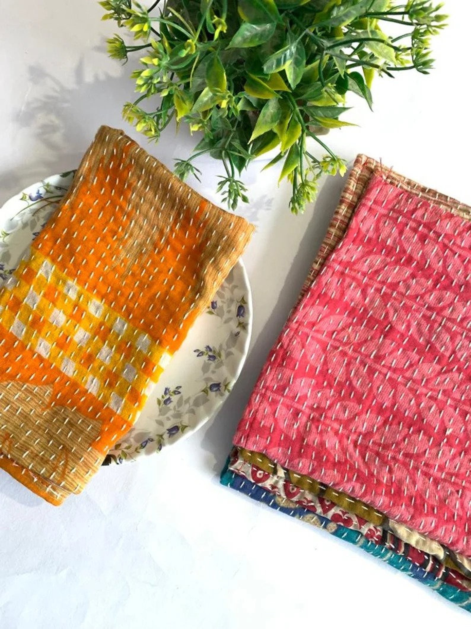 PLACEMAT Vintage Kantha Quilted Table Place Mats, Cotton Recycled