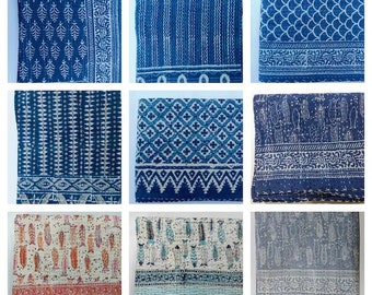 Indigo Kantha Quilt 100% Baumwolle Block Print Tagesdecke Boho Decke Boho Recycle Tröster Decke der indischen Kantha Quilt.