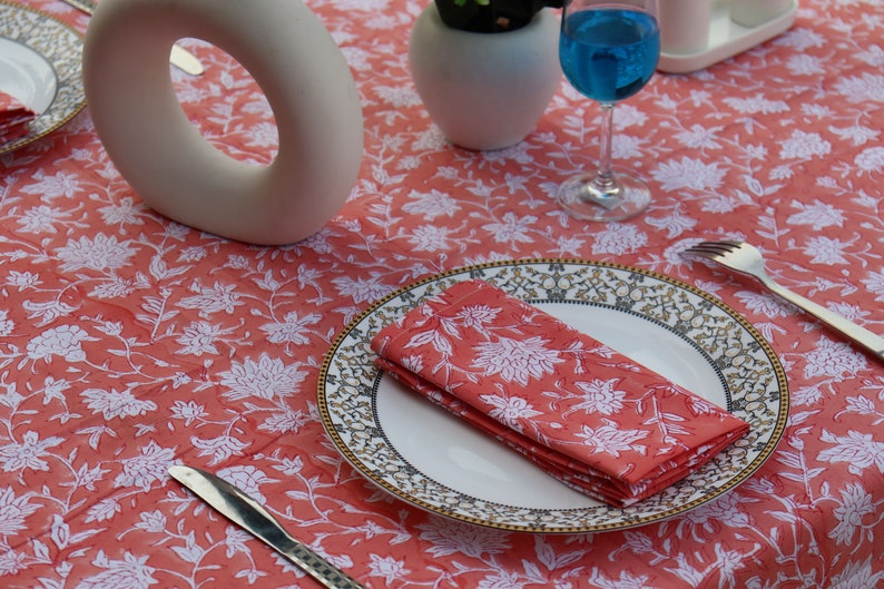 Floral Block Print Cotton Napkins Set, Kitchen Table Dinner Napkins, Boho Style Eco Friendly Everyday Napkins Wholesale Lot, Gift For Her. image 3