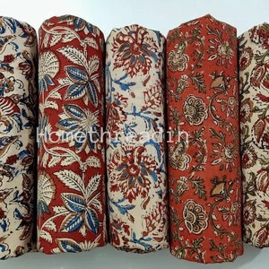 Indian Kalamkari Block Print Fabric By Meter, 100% Pure Cotton Voile Fabric For Craft And Dress Making, Customize Your Own Patterns.