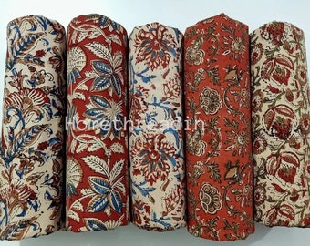 Tissu indien Kalamkari imprimé bloc au mètre, tissu voile 100 % pur coton pour travaux manuels et confection de robes, personnalisez vos propres motifs.
