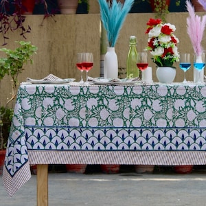 Vintage Baumwoll-Blockdruck-Tischdecke, quadratisch/rechteckig/rund, individuelle Tischdecke mit Serviette/Tischset/Läufer, handgefertigtes Tischdekorationsset. Bild 3