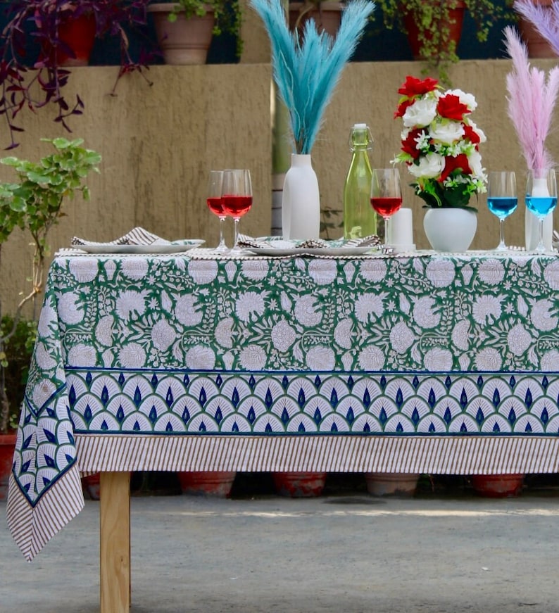 Boho Vintage Block Print Tablecloth Square/Rectangle/Round Custom Table Cover With Napkin/Placemat/Runner Handmade Table Top Decor Set. image 4