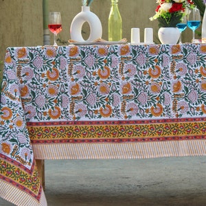 Boho Vintage Block Print Tablecloth Square/Rectangle/Round Custom Table Cover With Napkin/Placemat/Runner Handmade Table Top Decor Set. Pattern - 04