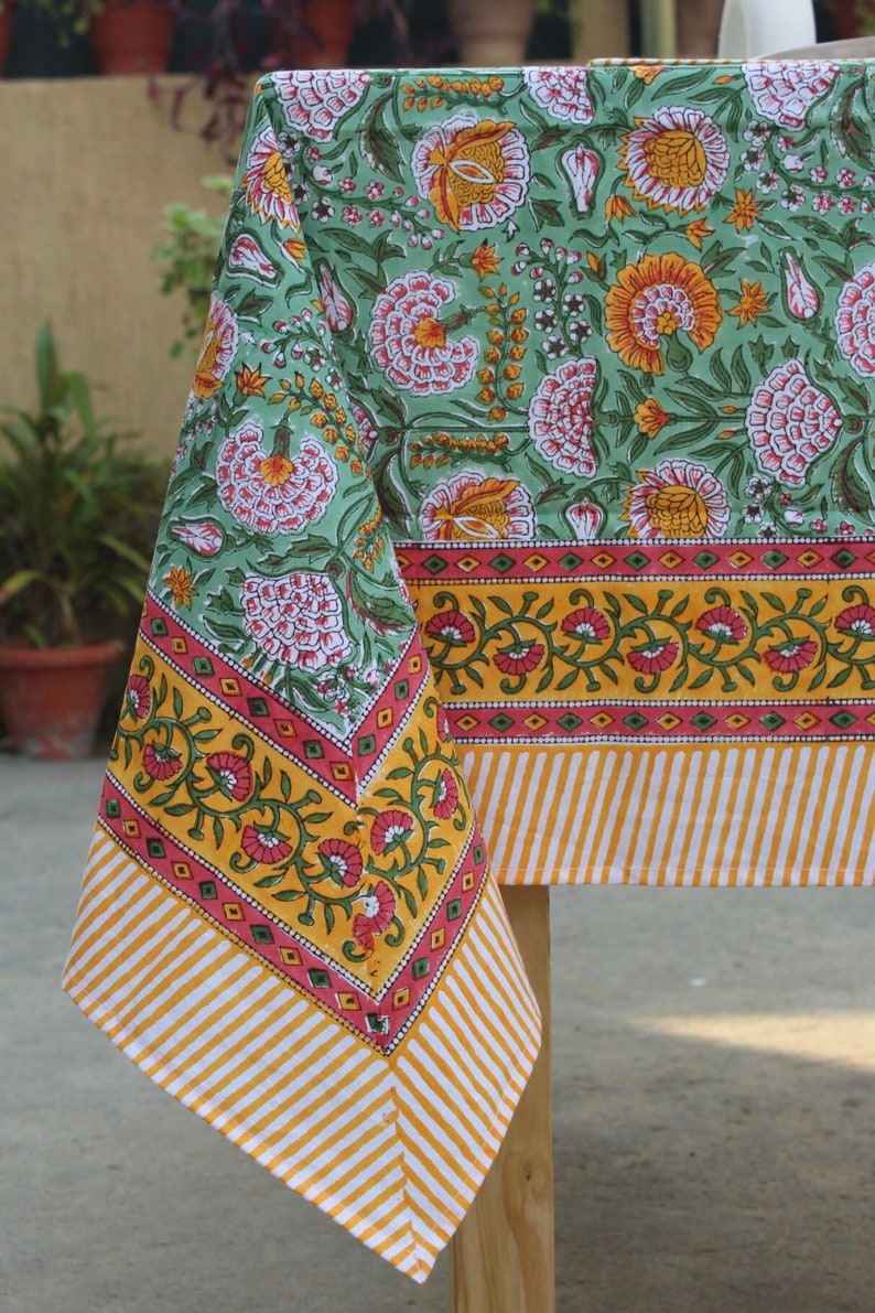 Boho Vintage Block Print Tablecloth Square/Rectangle/Round Custom Table Cover With Napkin/Placemat/Runner Handmade Table Top Decor Set. Pattern - 01