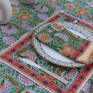 Boho Vintage Block Print Tablecloth Square/Rectangle/Round Custom Table Cover With Napkin/Placemat/Runner Handmade Table Top Decor Set. zdjęcie 2