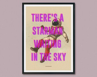 Starman Print, Ziggy Stardust print, David Bowie art, retro modern, vintage inspired, vintage, movie poster, music art, Music Lover, space