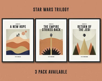 Star Wars Trilogy Set of 3, Star Wars Poster Wall, Man Cave Decor, film, illustration, A New Hope, Empire Strikes Back, Return of the Jedi