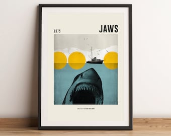 Jaws Inspired Print, Steven Spielberg, Retro Movie Poster, Vintage Poster, Retro Poster, Minimalist Art, Wall Decor, Gifts For Him