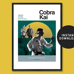 Cobra Kai Poster Print, retro modern, vintage geïnspireerd, TV-serie print, midcentury modern, jaren '80 TV, Daniel Larusso, Johnny, digitaal, Karate