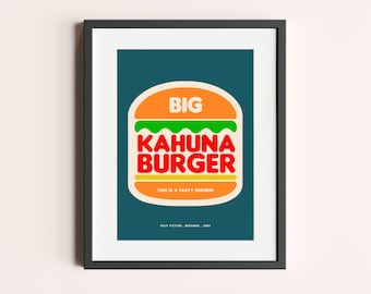 Big Kahuna Burger Pulp Fiction Print Movie Poster, film poster, Pulp Fiction Poster, Tarantino, Samuel L Jackson, wall hanging, Film Quote