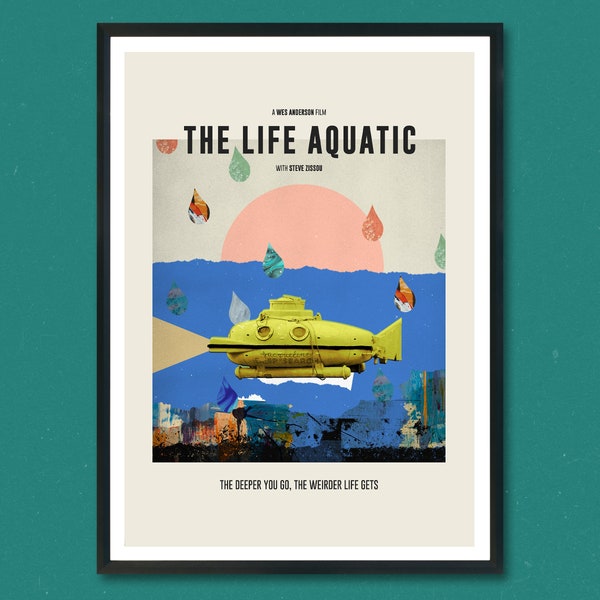 The Life Aquatic with Steve Zissou Print, retro modern, vintage inspired, Art Print, midcentury modern, movie poster, Wes Anderson print